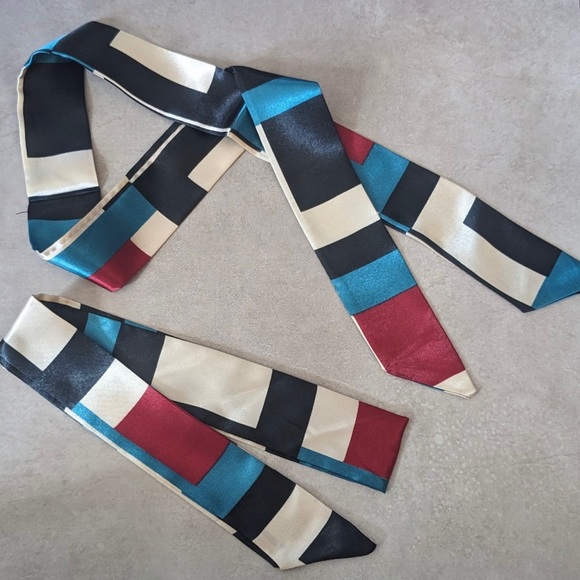 Multi-Colored Block Patterned Handbag Scarves- Set of 2 - Picture 1 of 4